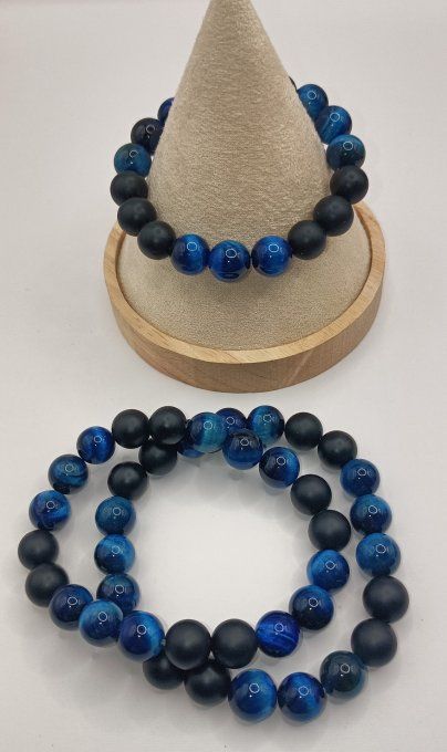 Alliance de l'onyx mat et Œil de tigre bleu