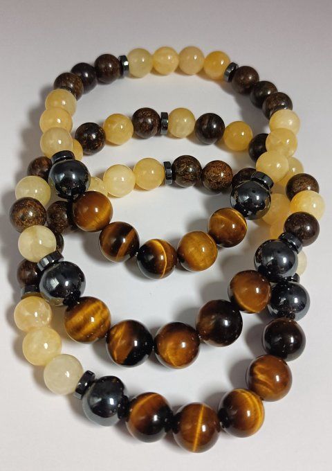 Alliance Oeil de tigre calcite orange bronzite hématite