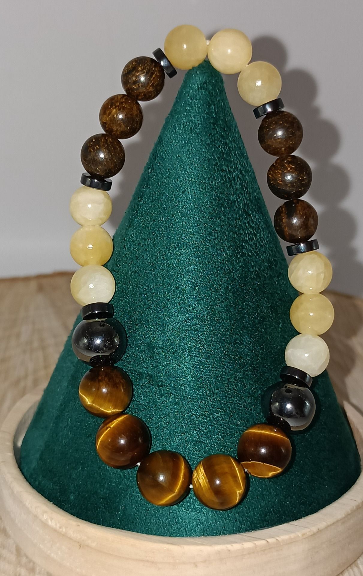 Alliance Oeil de tigre calcite orange bronzite hématite