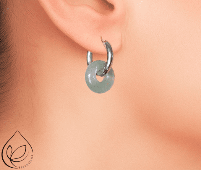 Boucle d'oreille Loa argentée aventurine verte A