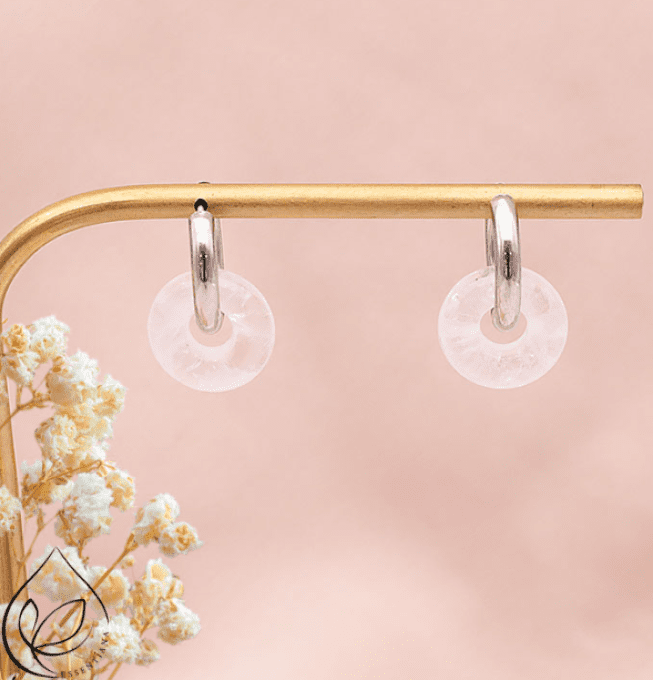 Boucle d'oreille Loa argentée cristal de roche A (1 paire)