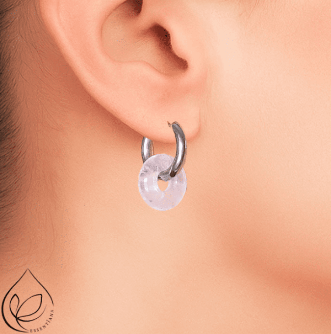 Boucle d'oreille Loa argentée cristal de roche A (1 paire)