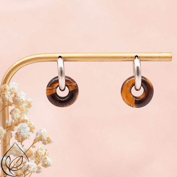 Boucle d'oreille Loa argentée oeil de tigre A (1 paire)