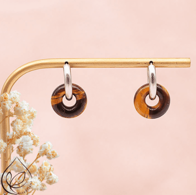 Boucle d'oreille Loa argentée oeil de tigre A (1 paire)