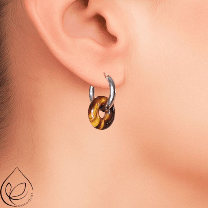 Boucle d'oreille Loa argentée oeil de tigre A (1 paire)