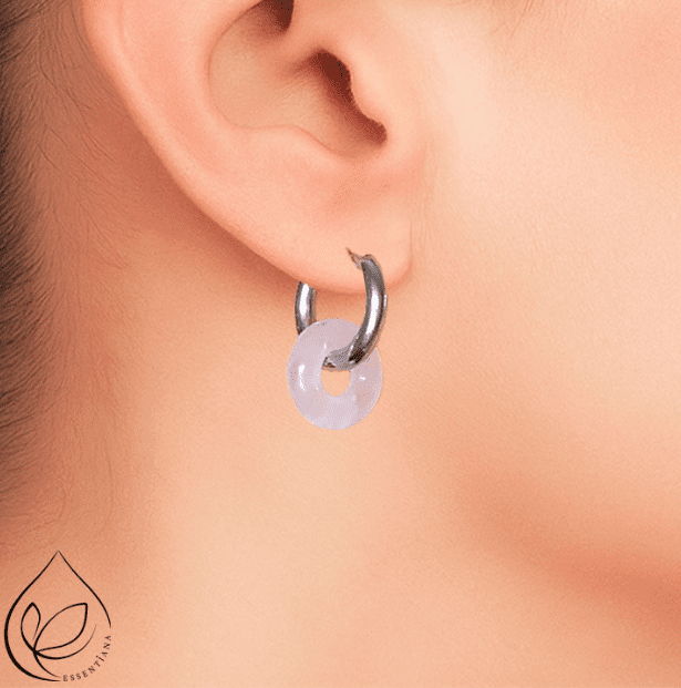 Boucle d'oreille Loa argentée quartz rose A (1 paire)