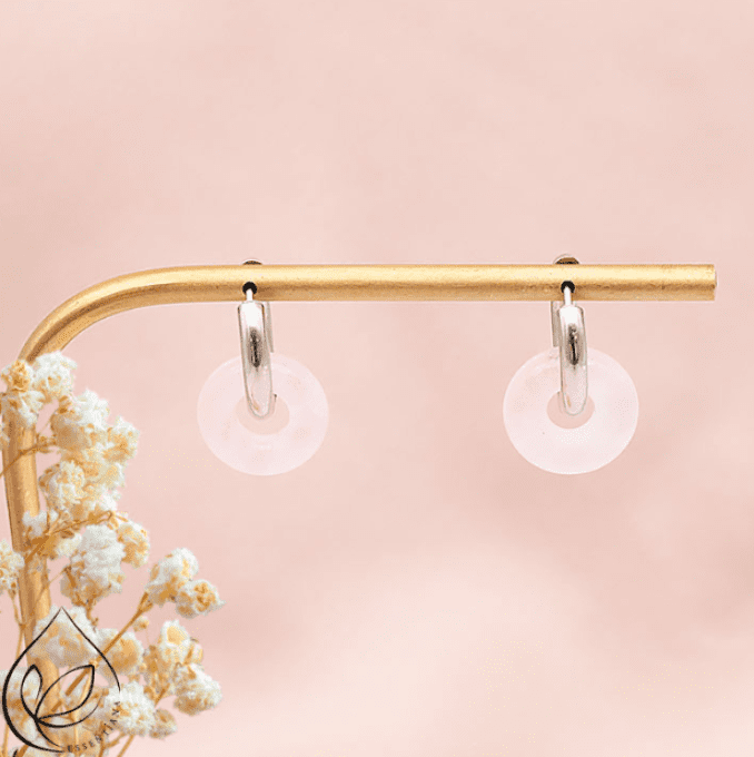 Boucle d'oreille Loa argentée quartz rose A (1 paire)