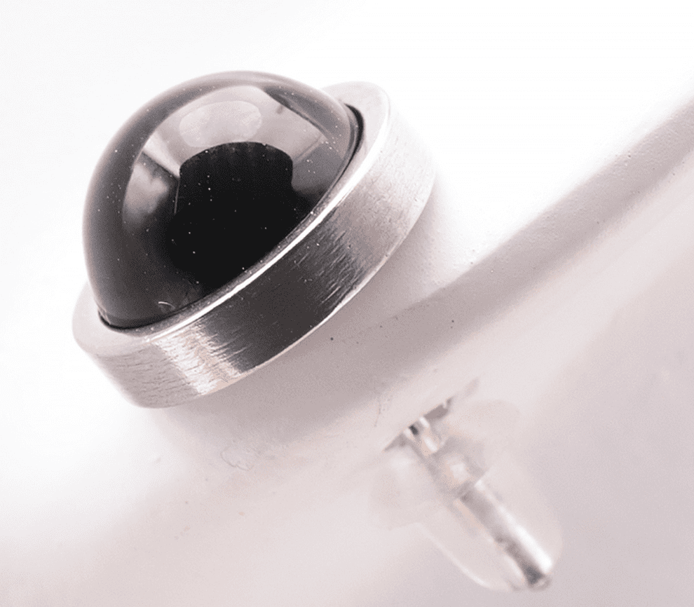 Boucle d'oreille  serti 10mm obsidienne noire A