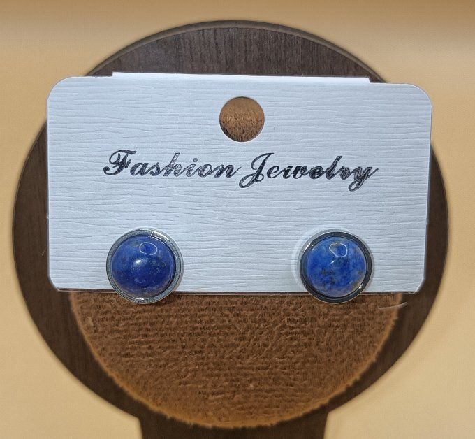 Boucle d'oreille serti 10mm Lapis Lazuli A