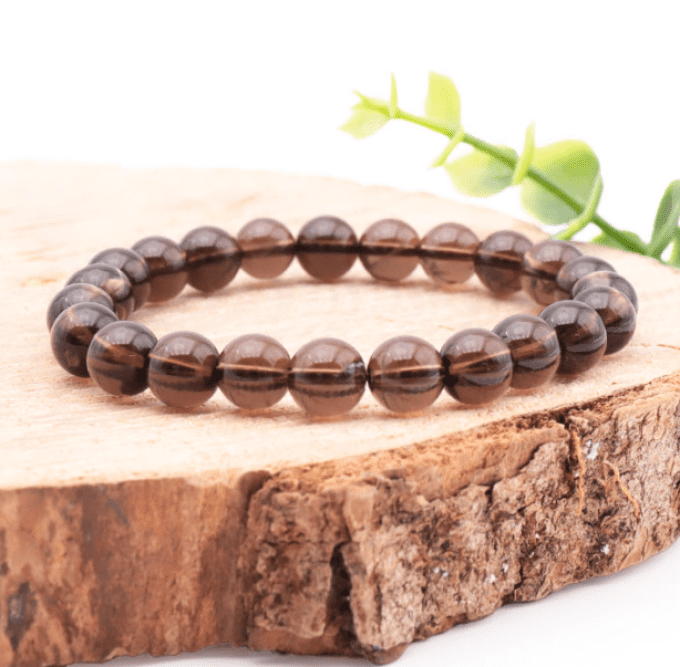 Bracelet boule 08mm cristal de roche fumé AA