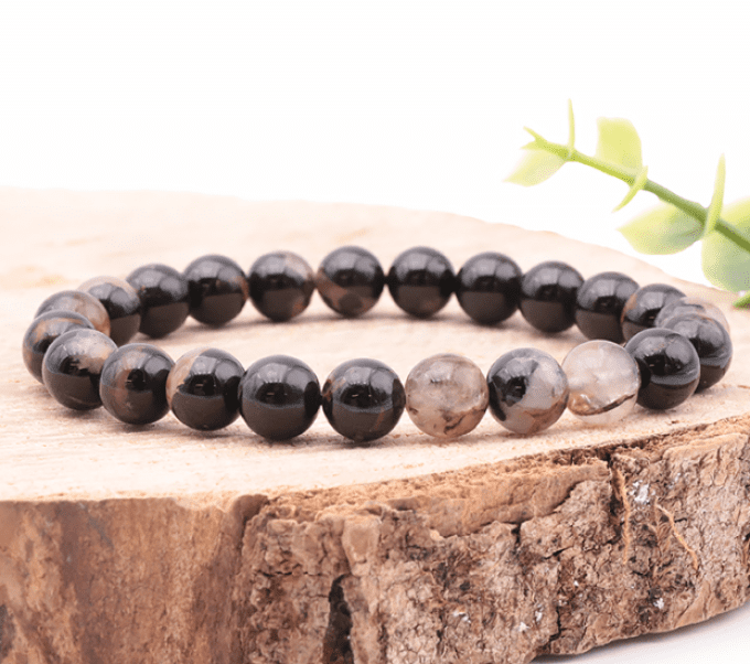 Bracelet boule  tourmaline noire avec quartz A