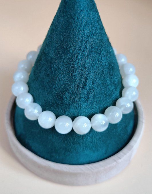 Bracelet boule 08mm pierre de lune beige AA