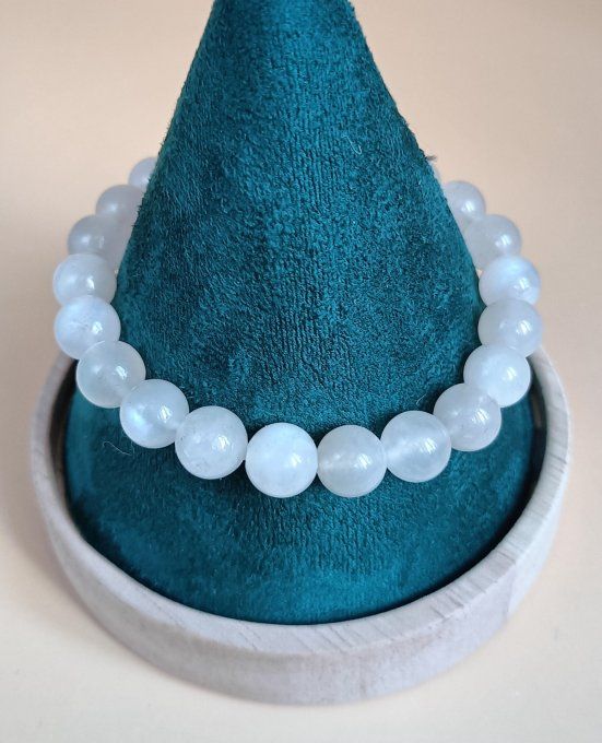 Bracelet boule 08mm pierre de lune bleutée AA