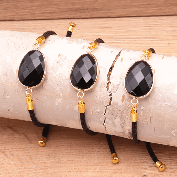 Bracelet cordon réglable obsidienne noire A