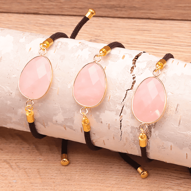 Bracelet cordon réglable quartz rose Brésil A
