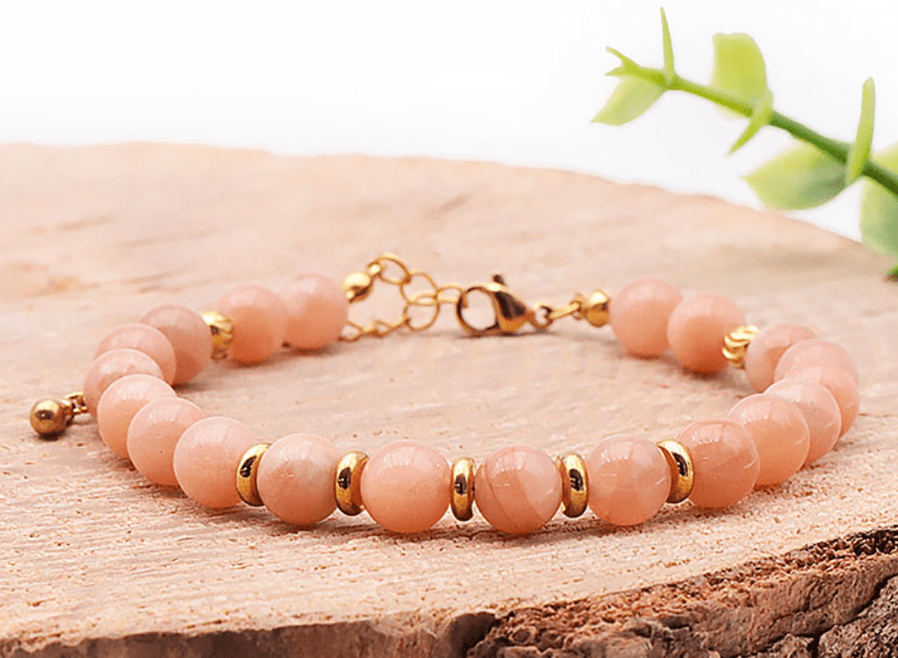 Bracelet Eira doré pierre de lune rose AA