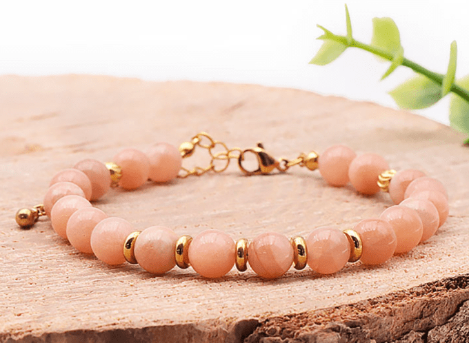 Bracelet Eira doré pierre de lune rose AA