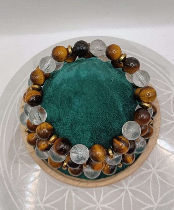 Bracelet Œil de Tigre & Cristal de Roche – Protection, Confiance et Énergie Positive