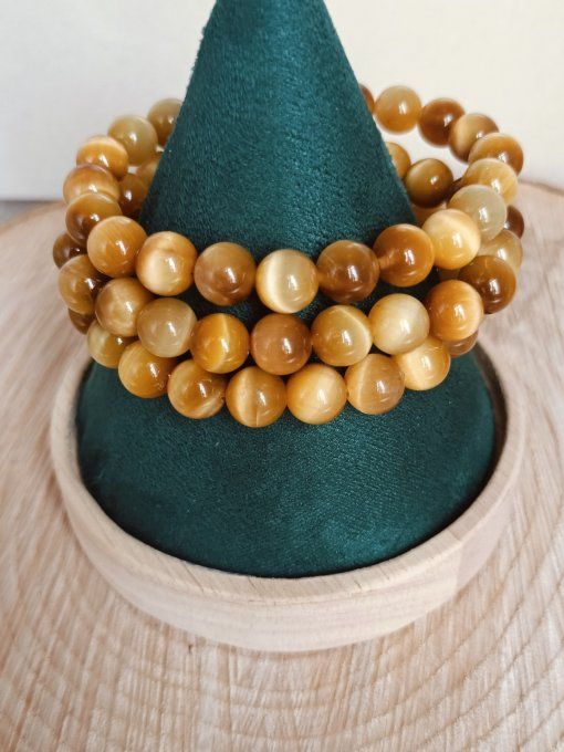Bracelet boule oeil de tigre doré AA