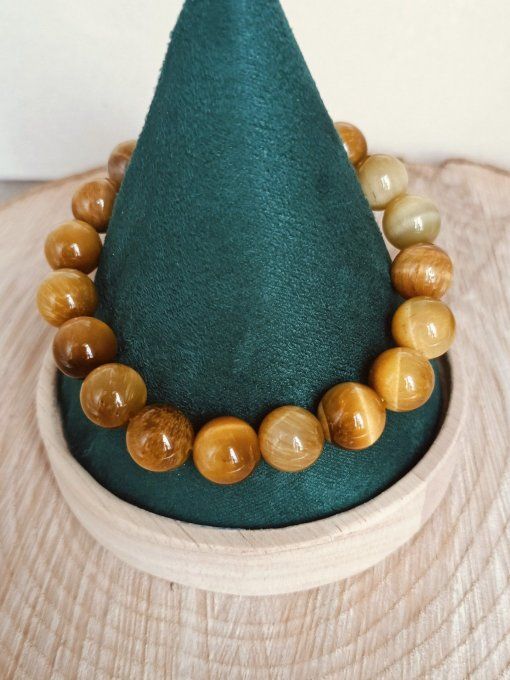 Bracelet boule oeil de tigre doré AA