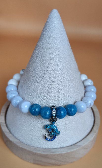 Bracelet "Gecko bleu" en Apatite , calcédoine bleue , Howlite