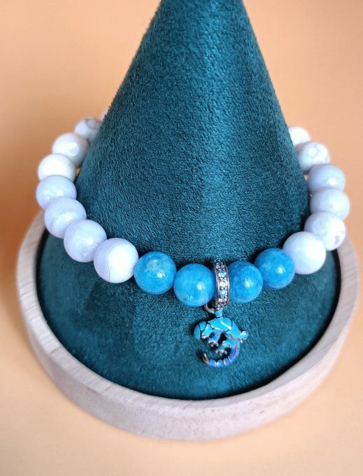 Bracelet "Gecko bleu" en Apatite , calcédoine bleue , Howlite 