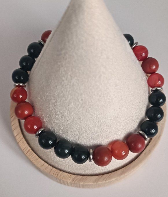 Alliance de l'obsidienne noire , cornaline rouge et jaspe rouge
