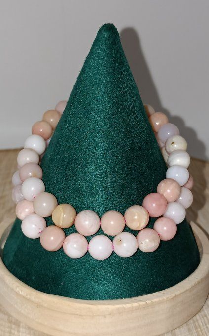 Bracelet boule 08mm opale rose A+