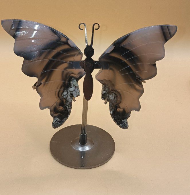 Papillon avec socle 120 à 150mm agate grise AA