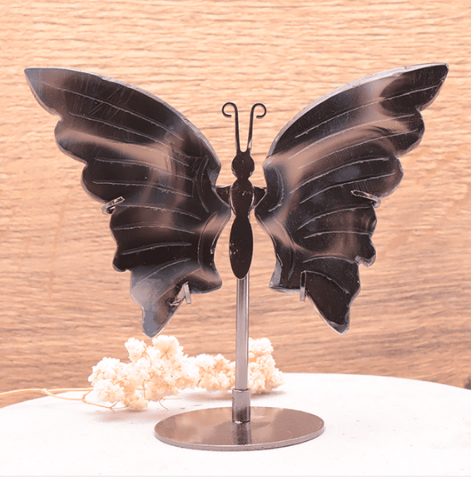 Papillon avec socle 120 à 150mm agate grise AA