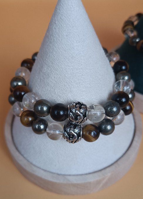 Bracelet "Phenix" Citrine AA , Oeil de tigre AA, Pyrite AA