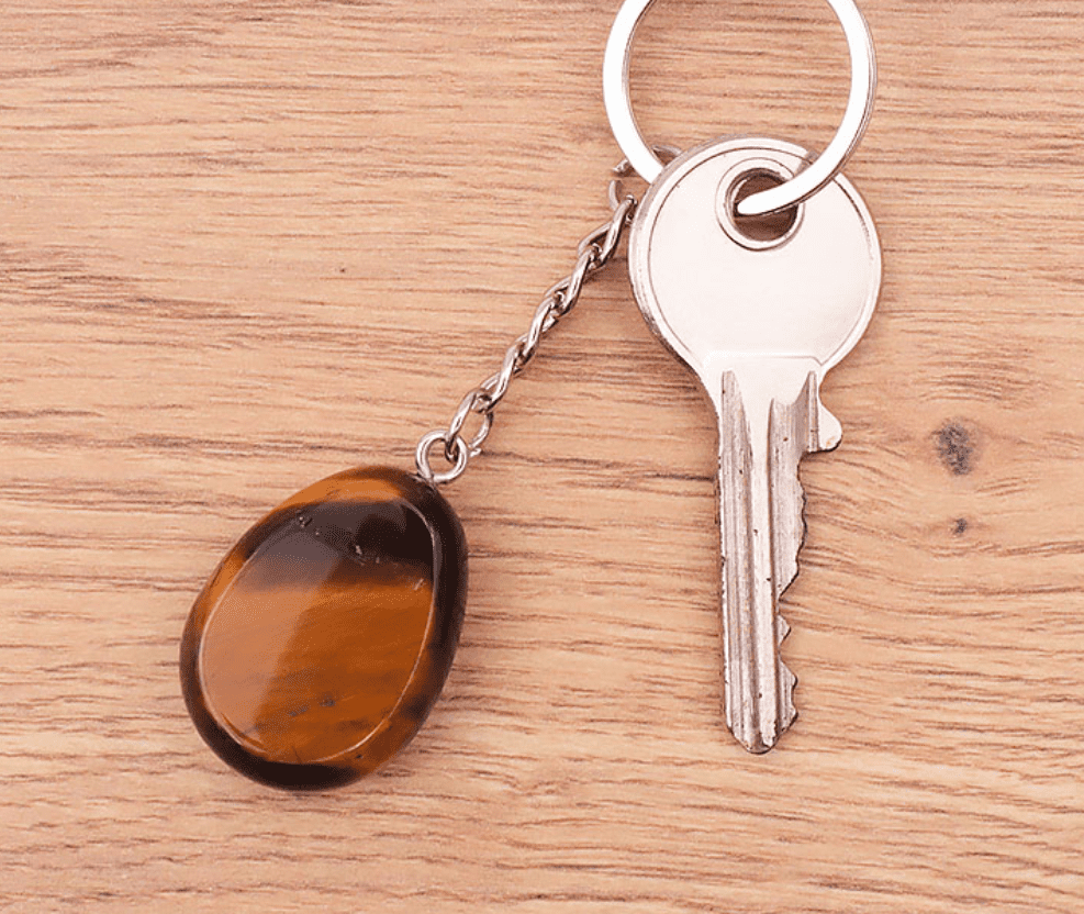 Porte clés pierre plate oeil de tigre A